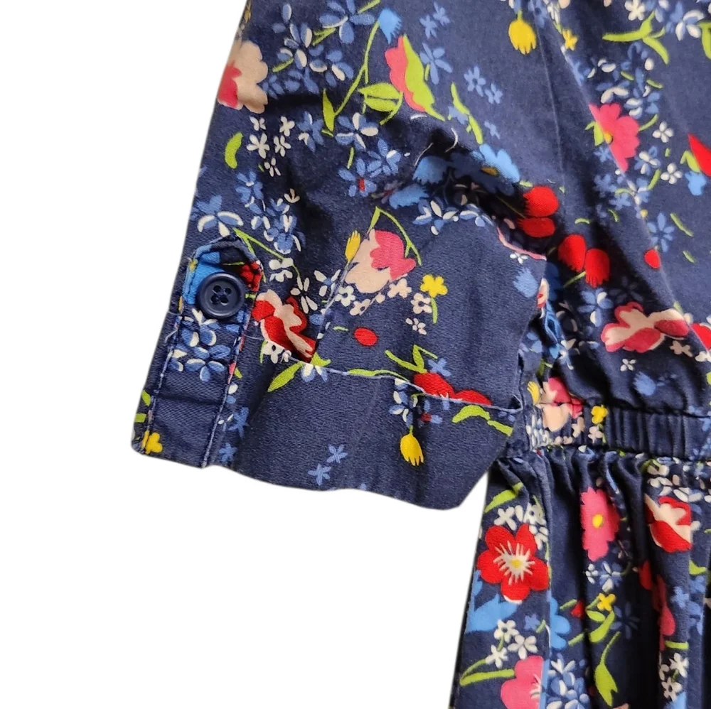 Old Navy Girls Navy‎ Blue Floral Embroidered Fit & Flare Cotton Shirt Kids Dress